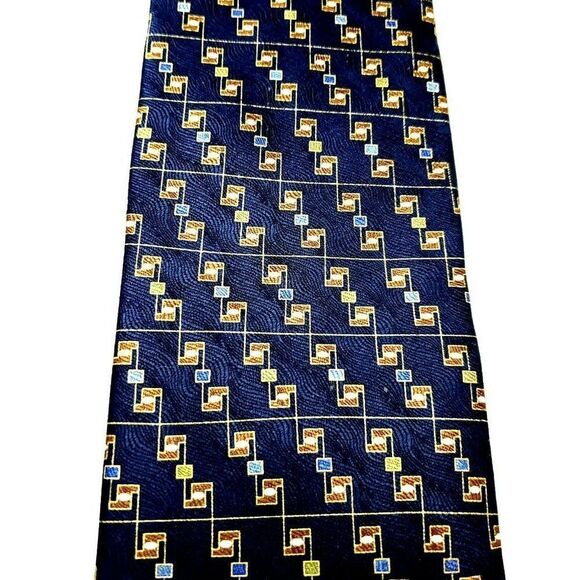 Savile Row Silk Tie Print Blue Geometric - Picture 2 of 6